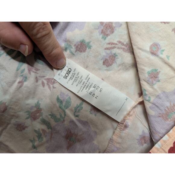 ASOS Design Size 10 Pink Purple Floral Puff Sleeve Midi Wrap Dress 100% Cotton - Picture 6 of 8